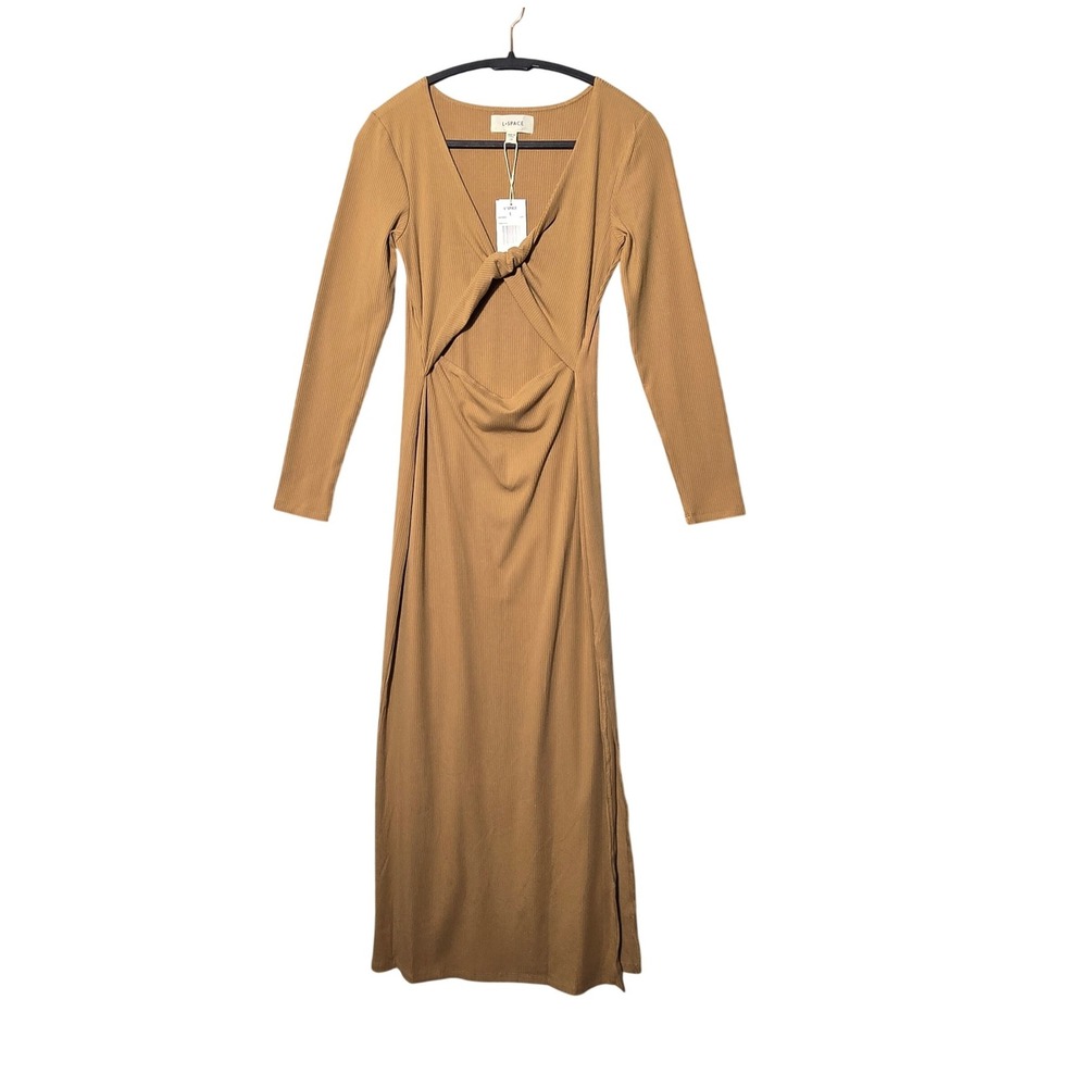 L*Space Hayden Ribbed Knit Twist Front Cutout Dress Tan L NWT Minimalist NWT